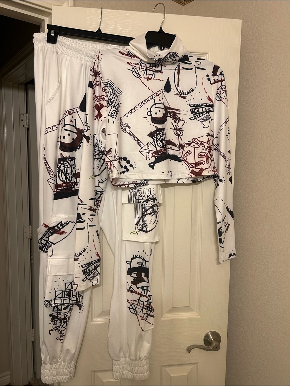 White 2 Piece Matching Set With A Graphic Print
